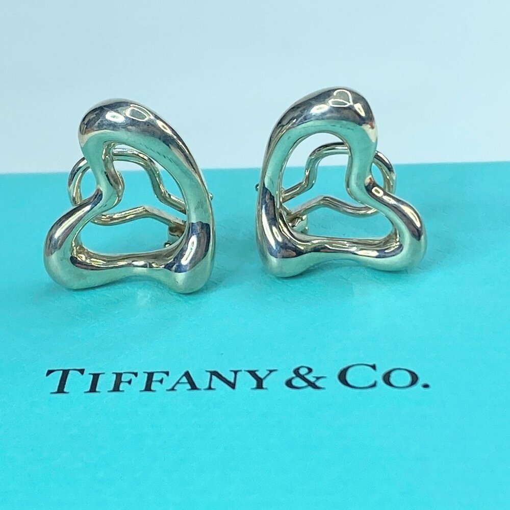 Tiffany & Co Silver Peretti Large Huge Open Heart Clip On Earrings JR551